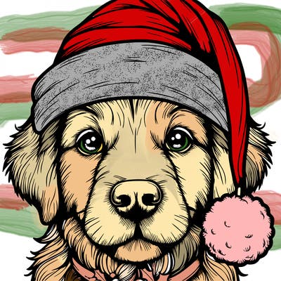 realistic dog with a christmas hat