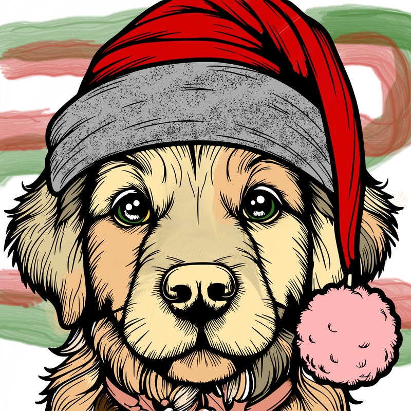 realistic dog with a christmas hat