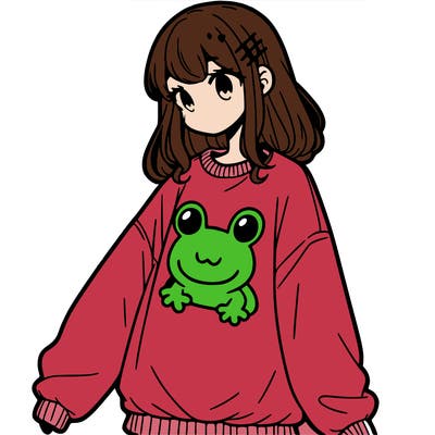 girl wearing frogging sweatshirt