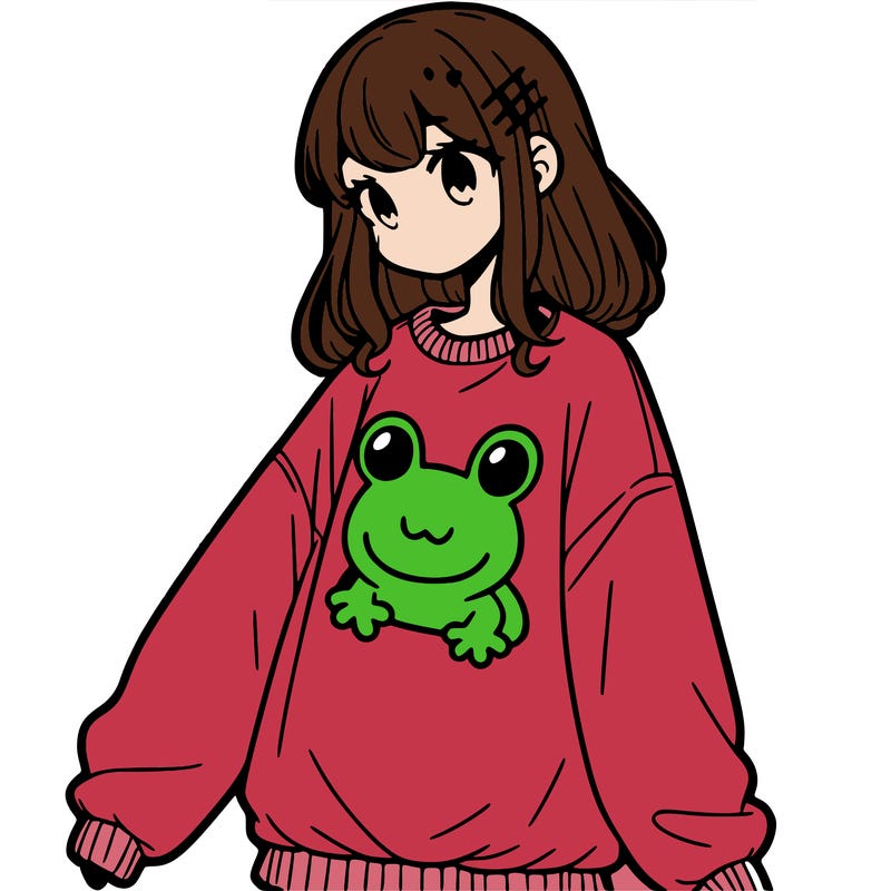 girl wearing frogging sweatshirt