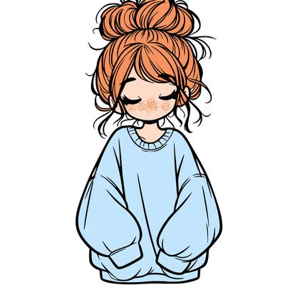 girl with baggy sweatshirt and messy bun