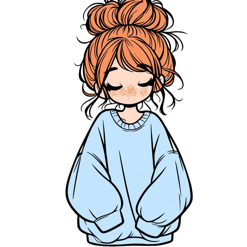 girl with baggy sweatshirt and messy bun