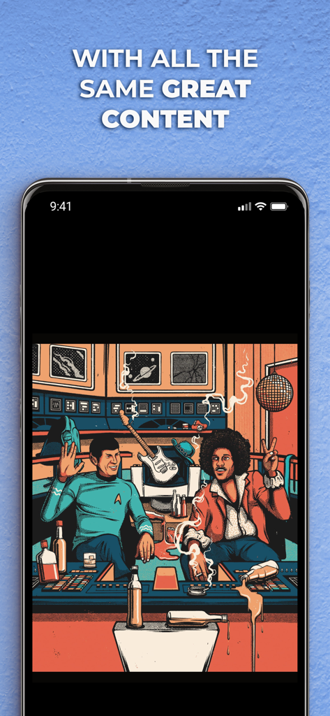 Guitar World Magazine - SF設定のロックミュージシャンの芸術的なイラストを表示するGuitar World Magazineアプリ