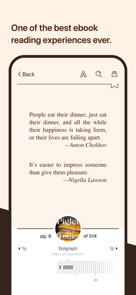 Libby app ebook reader interface showing a minimalist page layout with text and navigation controls