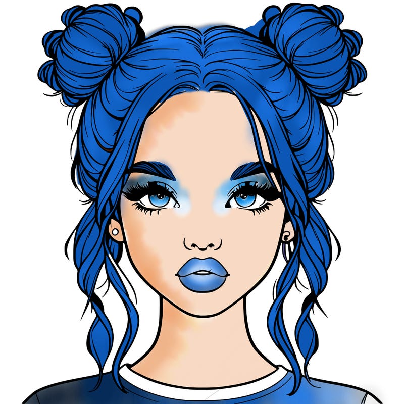 realistic girl with two buns in hair and lips