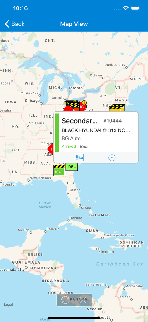 Dispatch Anywhere - Real-time map view of the Dispatch Anywhere app showing fleet locations and job status details