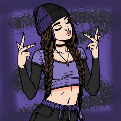 realistic teenage girl with braids and a beanie and crop top doing 🫶🏼