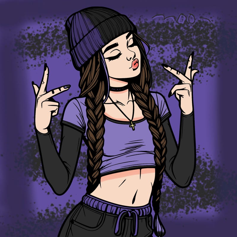 realistic teenage girl with braids and a beanie and crop top doing 🫶🏼