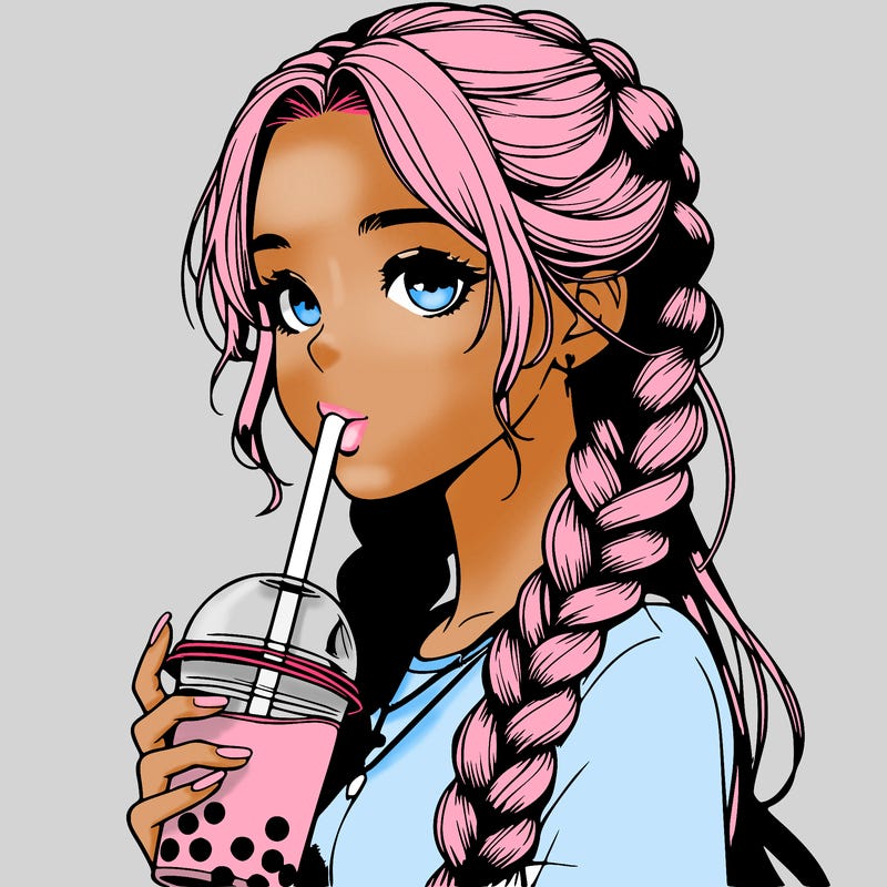 realistic girl with braided hair drinking boba