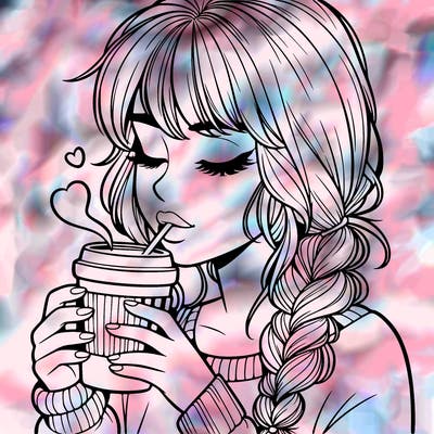 realistic girl drinking coffee