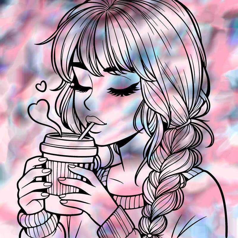 realistic girl drinking coffee