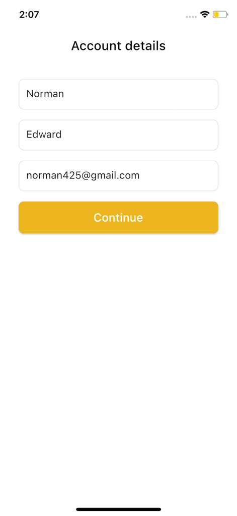 Account details registration page for the Ormuta mobility platform showing user name and email input fields