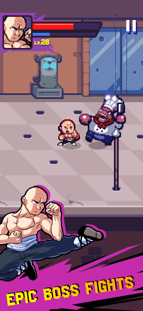 Gameplay screenshot of Beat Street featuring a retro pixel art boss fight