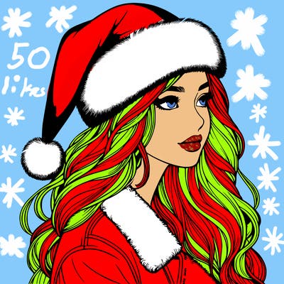 realistic girl in santa hat