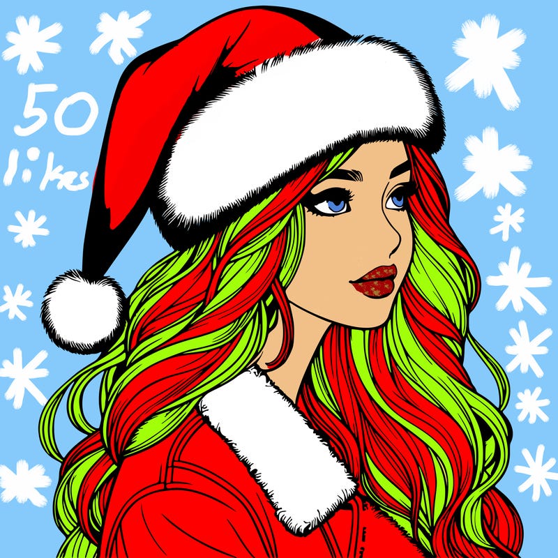realistic girl in santa hat