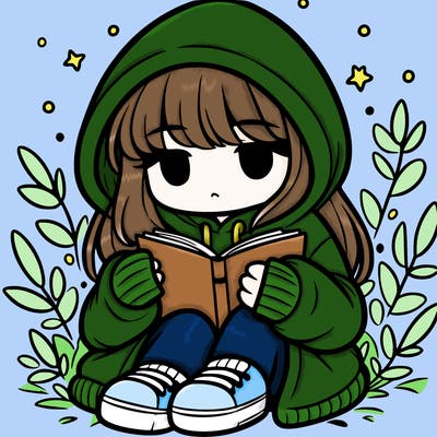 girl in oversized hoodie reading a book
