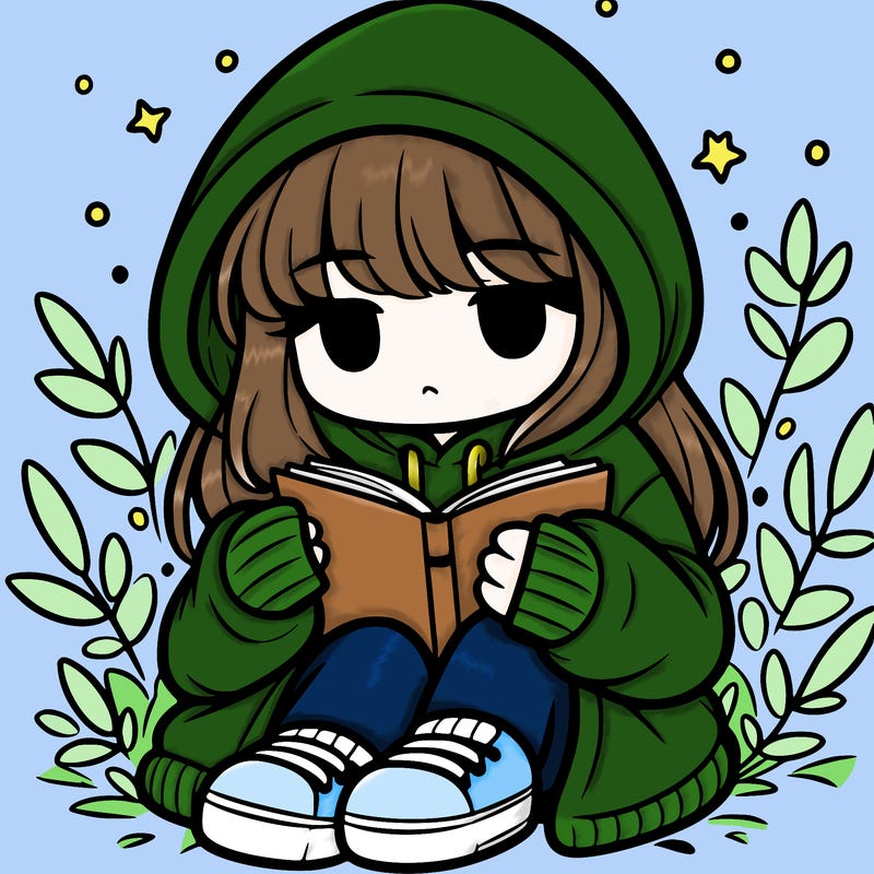 girl in oversized hoodie reading a book