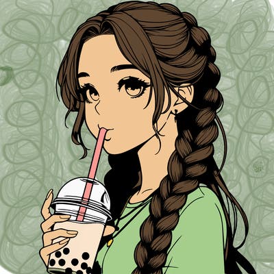 realistic girl with braided hair drinking boba