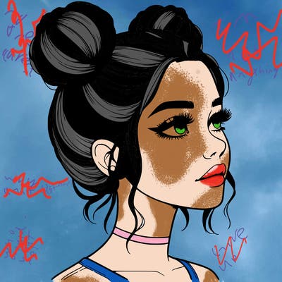 realistic girl with buns on the top of her head
