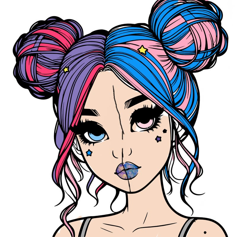 realistic girl with space buns