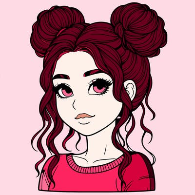 realistic girl with two buns in her hair
