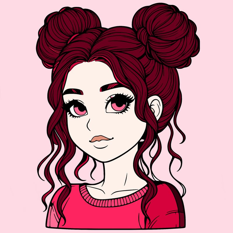realistic girl with two buns in her hair