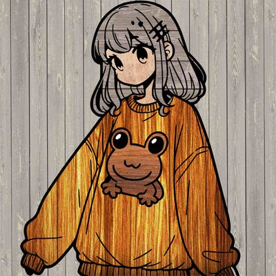 girl wearing frogging sweatshirt