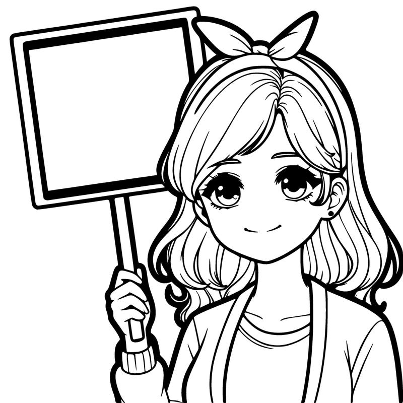 realistic girl holding up a sign