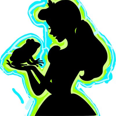 a shadow of a princess holding a frog realistic