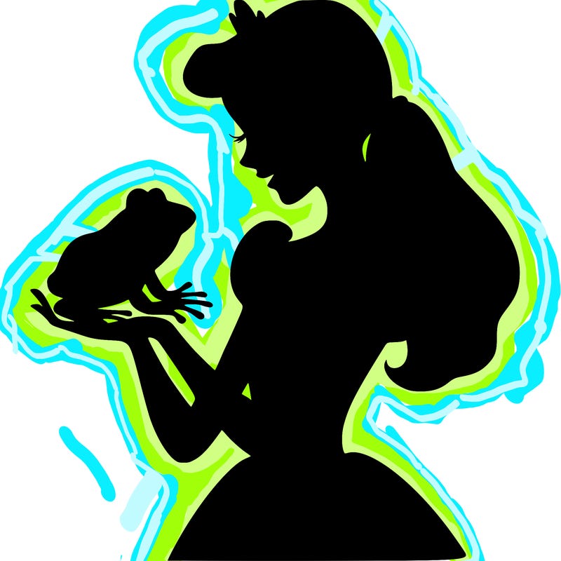 a shadow of a princess holding a frog realistic