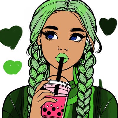 realistic girl with braided hair drinking boba