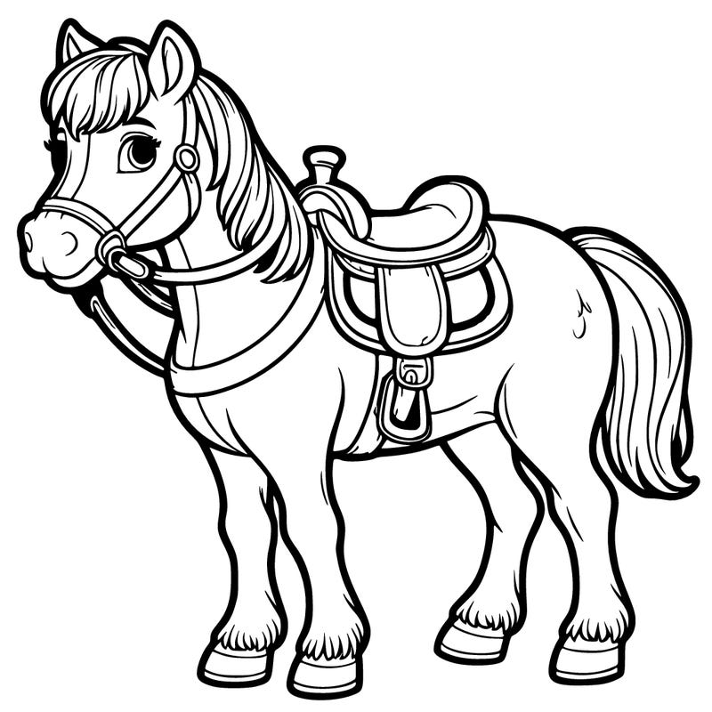 horse standing with a saddle