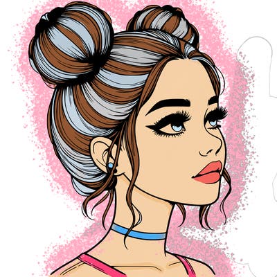 realistic girl with buns on the top of her head