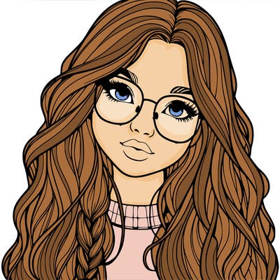 girl with long hair and freckles and glasses realistic