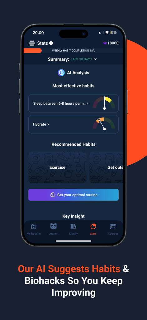 Ultiself App-Oberfläche zeigt KI-Analyse effektiver Gewohnheiten und personalisierte Routine-Empfehlungen