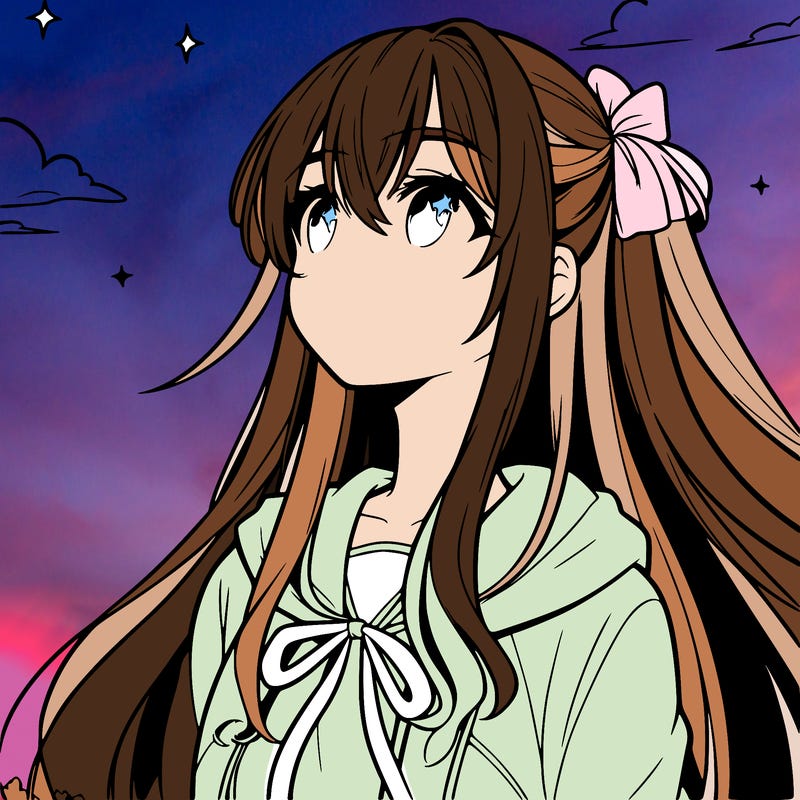 anime girl  looking at the sky with long hair