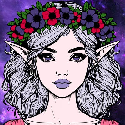realistic female elf with flower crown