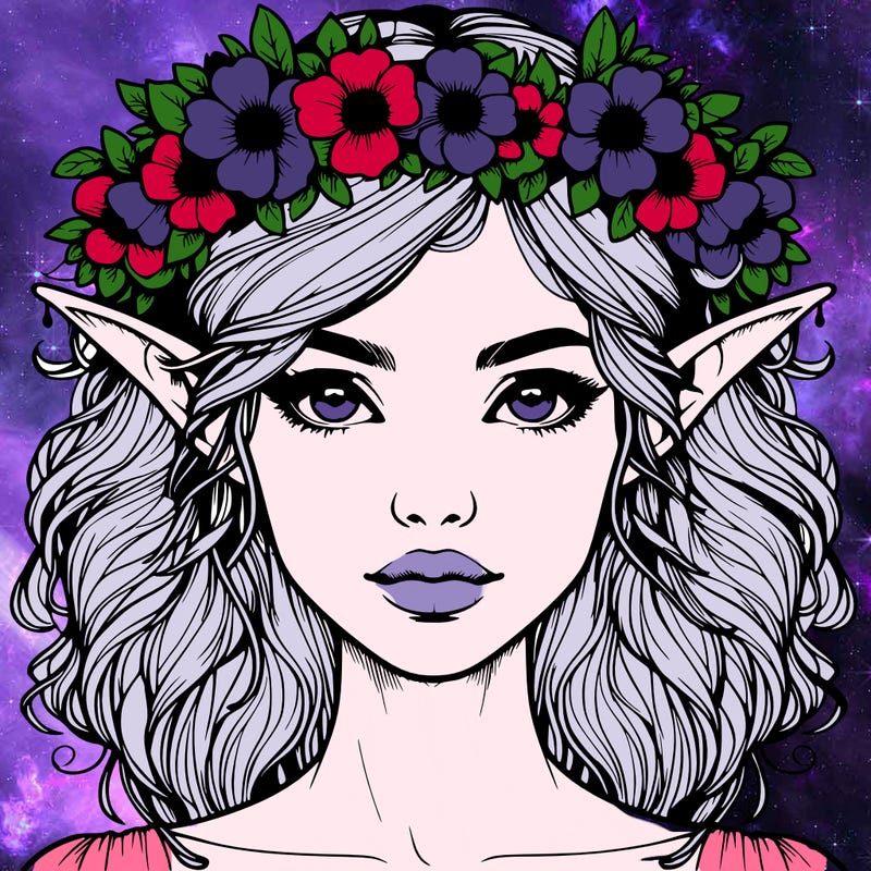 realistic female elf with flower crown