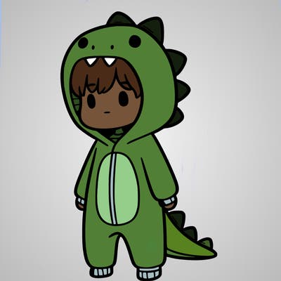 person with dinosaur onesie