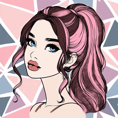 realistic girl with a ponytail on her hair and lips