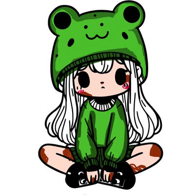 a girl wearing a frog hat and some frog socks