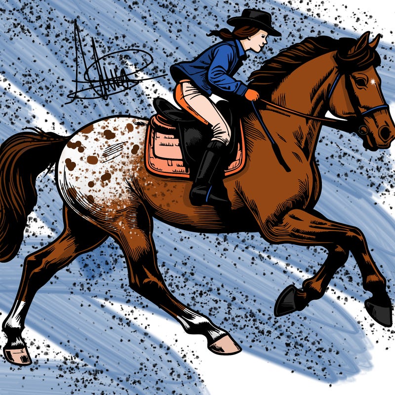 realistic galloping horse with a rider on its back