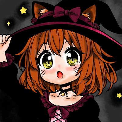 manga cat girl with witch hat