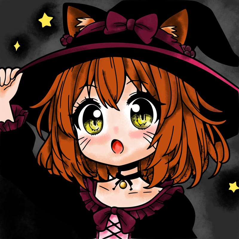 manga cat girl with witch hat