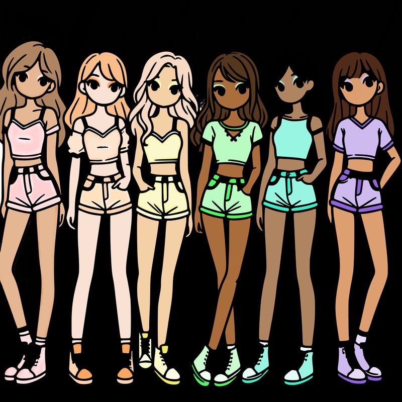 a group of girls wearing crop tops and shorts