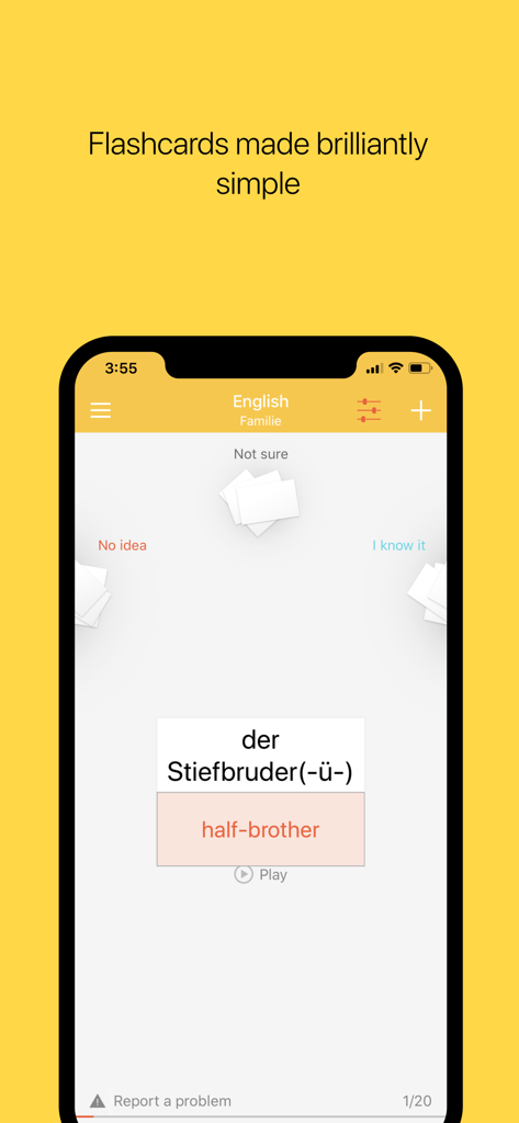 Vocabulary Miner - Vocabulary Miner mobile app interface showing a German to English flashcard with spaced repetition options