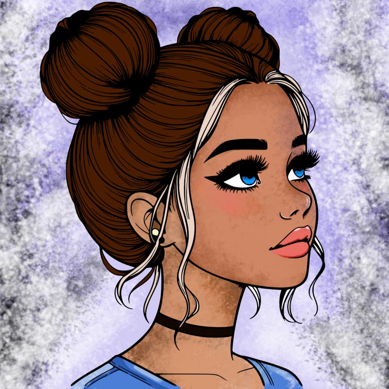 realistic girl with buns on the top of her head
