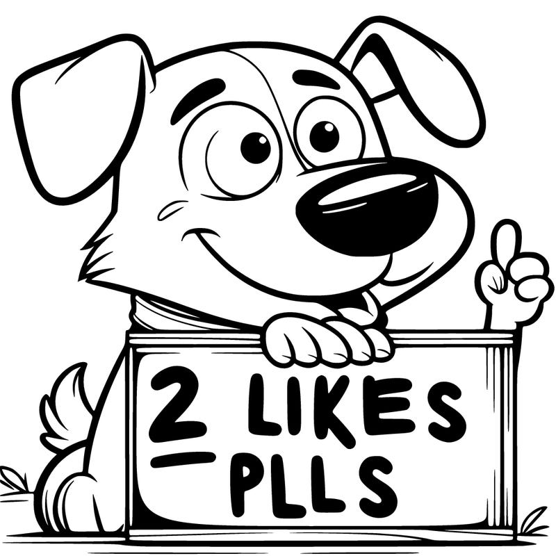 a dog holding a sign saying 2 likes pls
