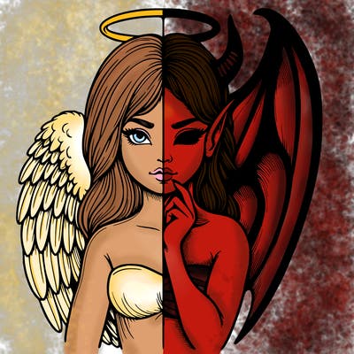 realistic angel half demon