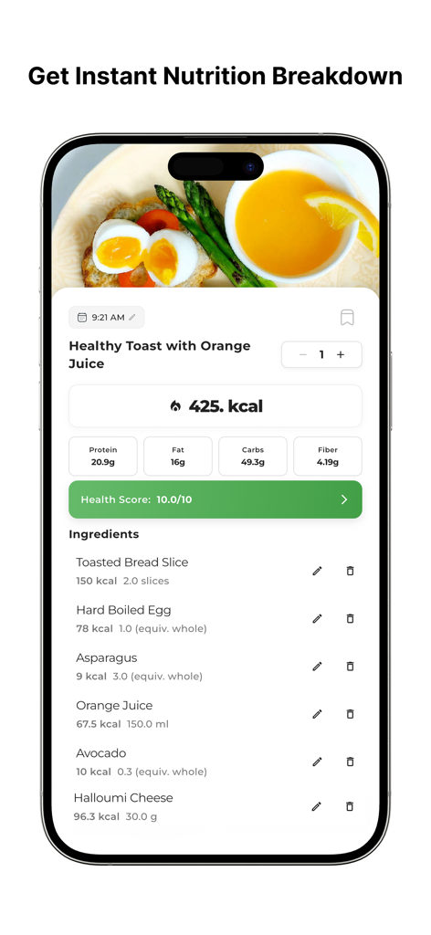CalFix – AI Calorie Tracker - Detailed nutrition breakdown of a meal in the CalFix AI calorie tracker app.
